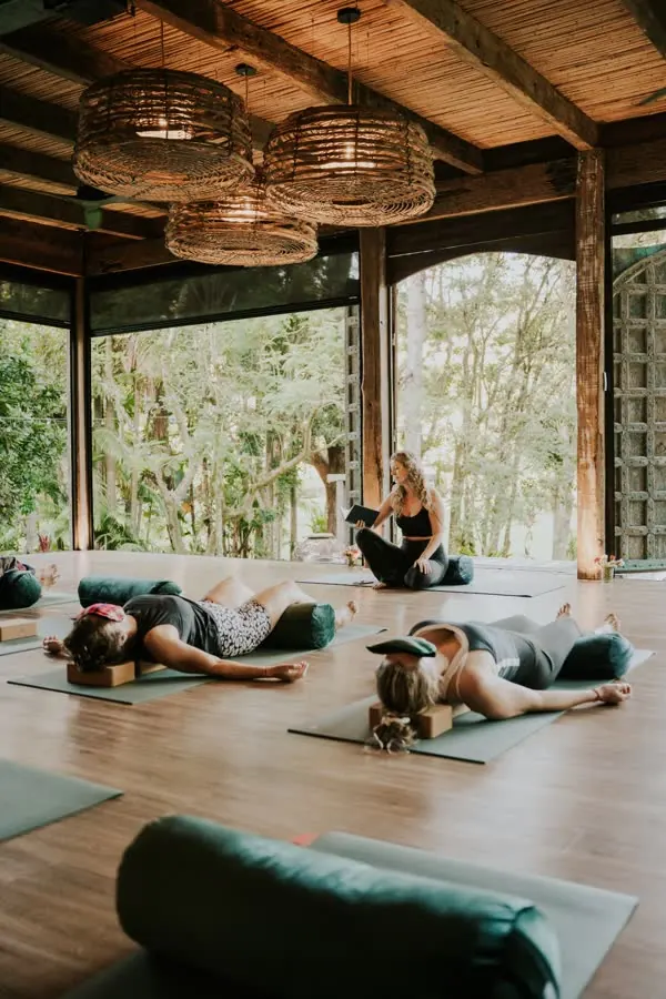 Women resting in the open-air shala during an Elementa Byron Bay day retreat