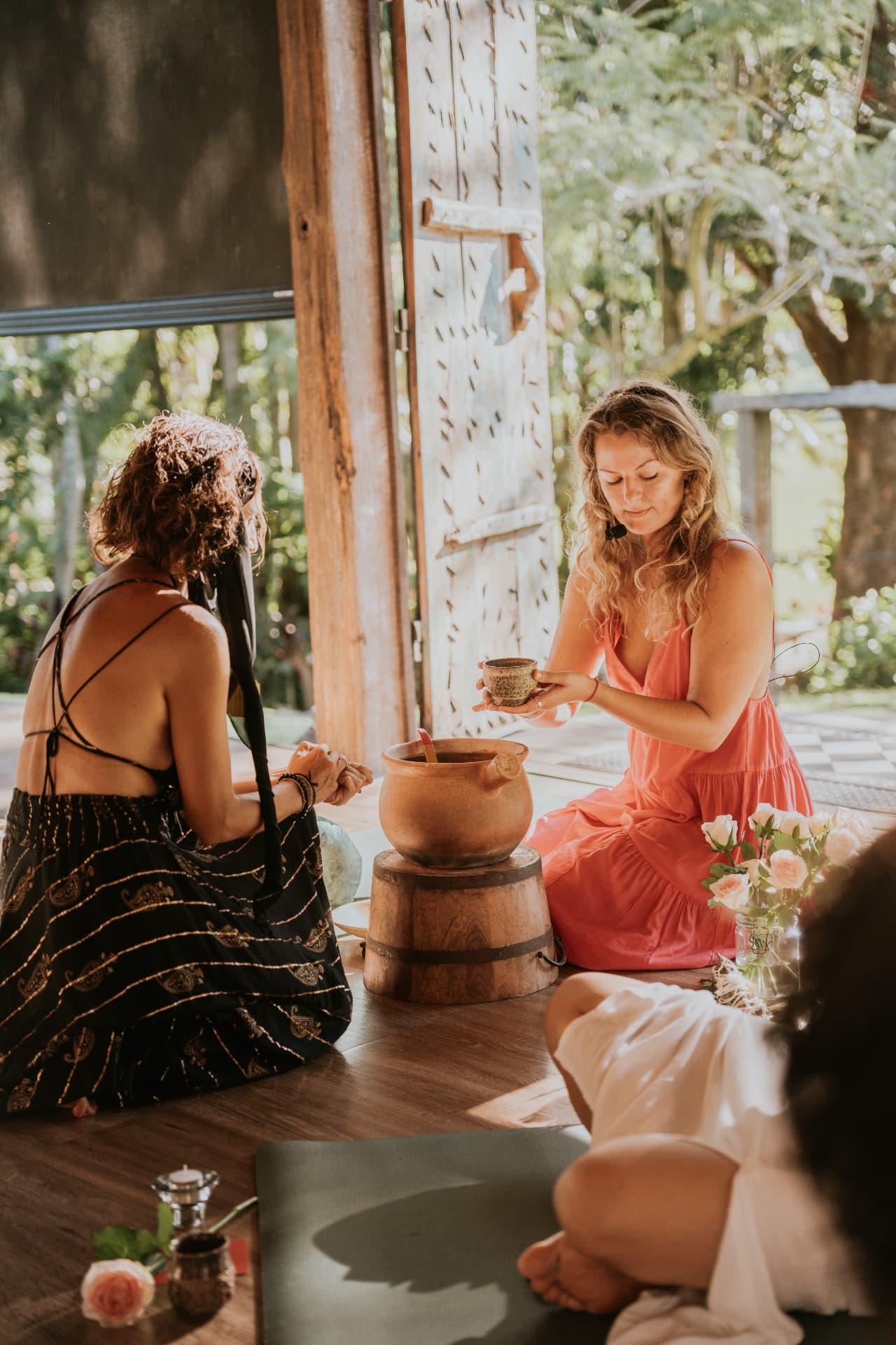Cacao ceremony being poured during an Elementa women's retreat